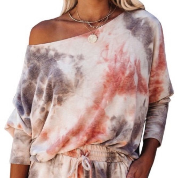 Rust/grey Pocketed Tie-dye Knit Shorts Set - Picture 12 of 13